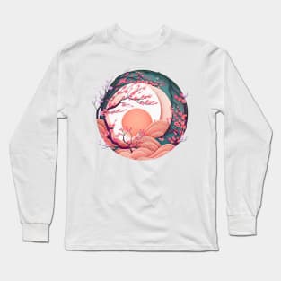 Japanese Style Art: Mountain and Floral View 7 Long Sleeve T-Shirt